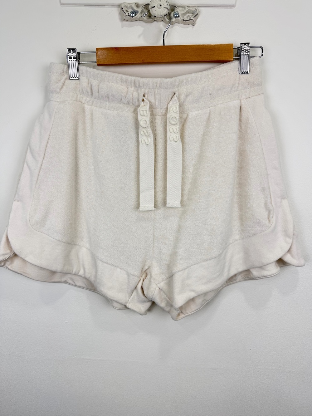 Boss Cream Drawstring Athletic Shorts
